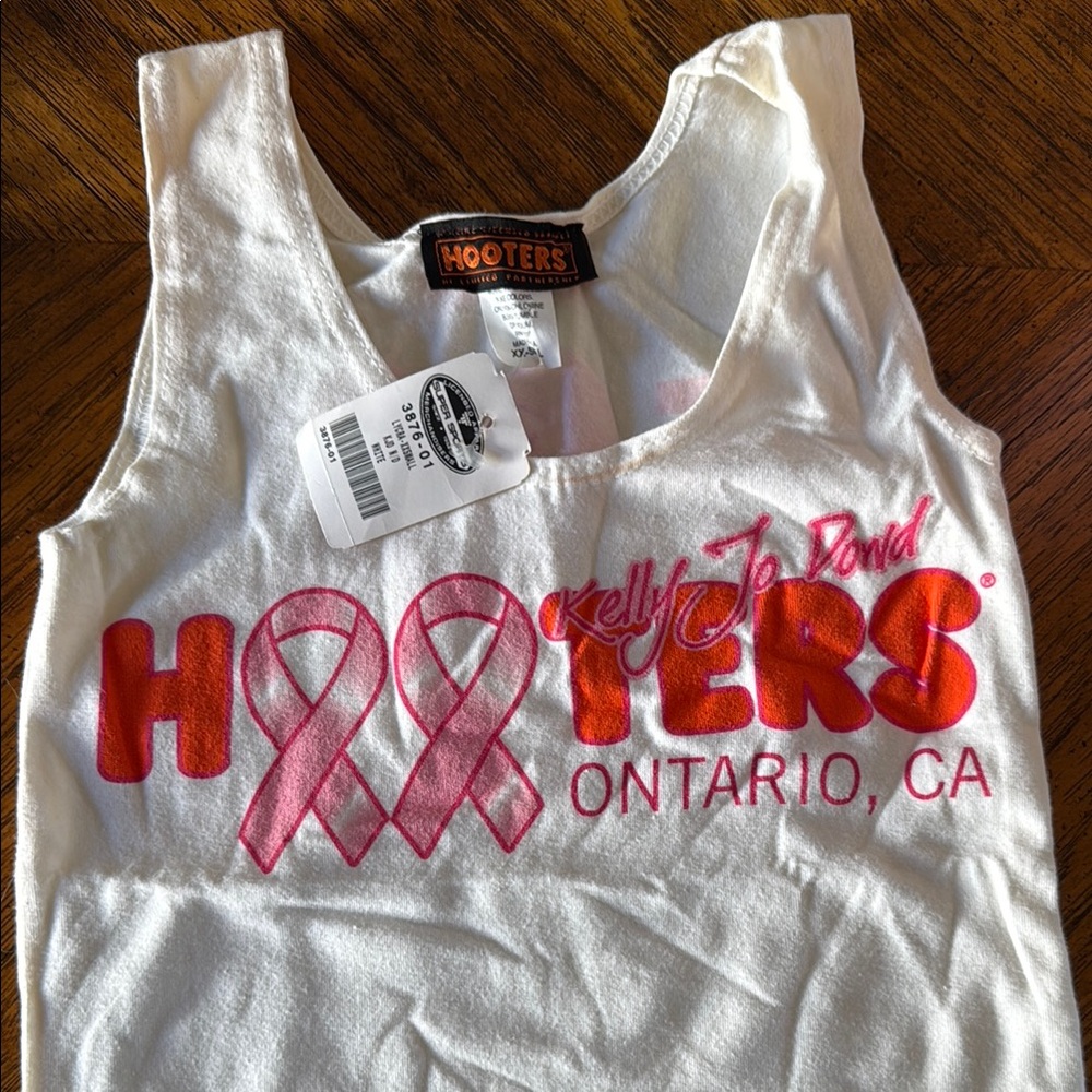Hooters White and Pink Women's Tank Top breast cancer awareness